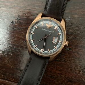 Emporia Armani brown leather rose gold watch